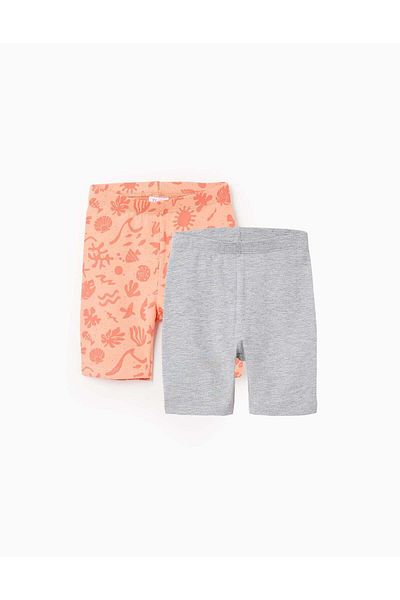 Ziddy Pack of 2 Cycling Shorts for Baby Girls 'Navy', Coral/Grey