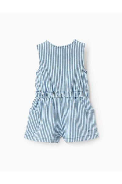 Ziddy Striped Denim Jumpsuit for Baby Girls, Blue