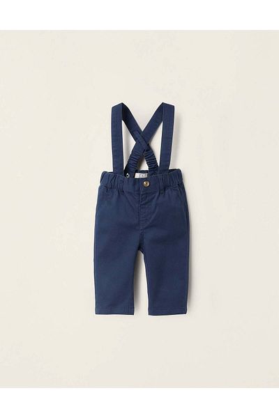 Ziddy Twill Trousers with Removable Straps for Newborns, Dark Blue
