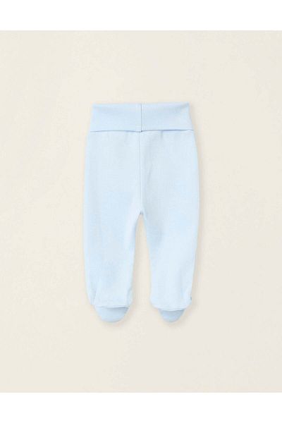 Ziddy Pack of 4 Footed Cotton Trousers for Newborns and Babies, White/Blue