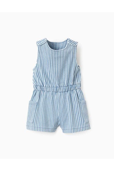 Ziddy Striped Denim Jumpsuit for Baby Girls, Blue