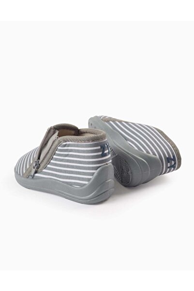 Ziddy Striped Slippers with Zip for Baby Boys, Grey
