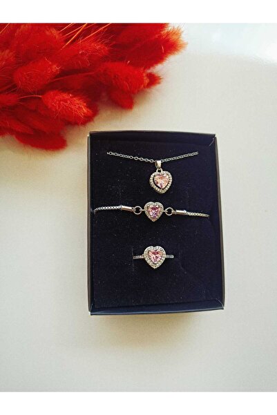 Kudi zirkon taşlı bileklik yüzük kolye sevgili seti