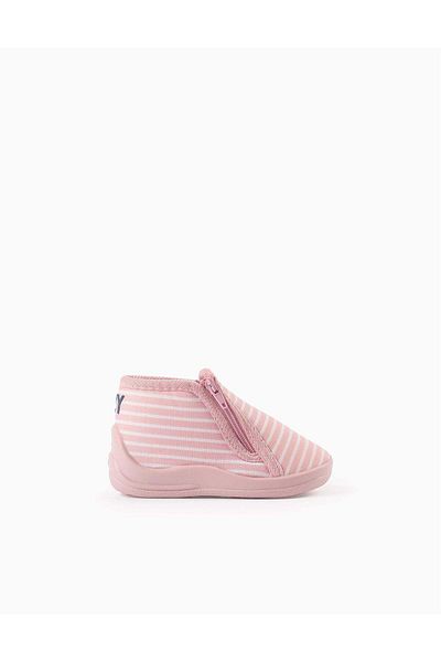 Ziddy Striped Slippers with Zip for Baby Girls, Pink