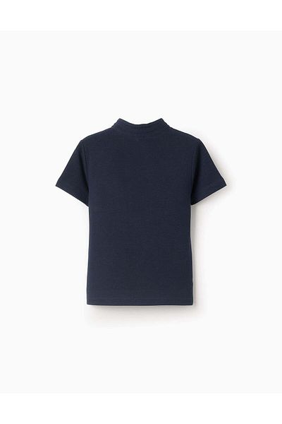Ziddy Cotton Polo Shirt with Mao Collar for Baby Boys, Dark Blue