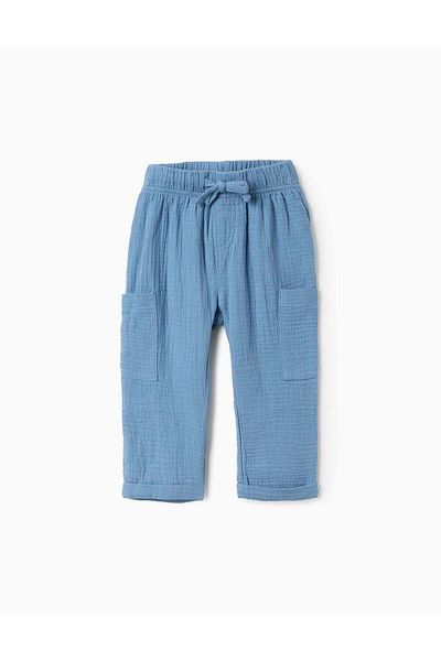 Ziddy Cotton Muslin Trousers for Baby Boys, Turquoise