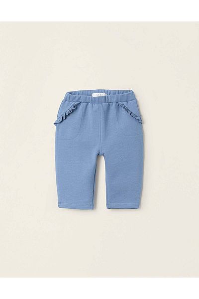 Ziddy Fleece Frilled Trousers for Newborn Girls, Blue