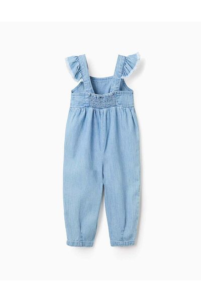 Ziddy Denim Dungarees with Frayed Ruffles for Baby Girls, Blue