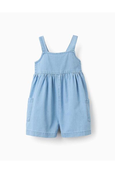 Ziddy Short Dungarees in Lightweight Denim for Baby Girls, Blue