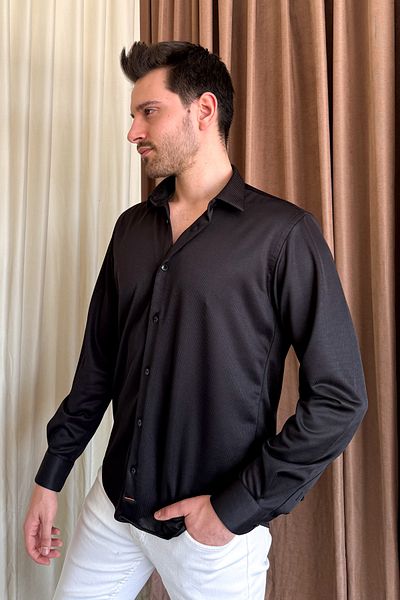ModaPlaza Мъжка плетена риза с дълъг ръкав Slimfit 501