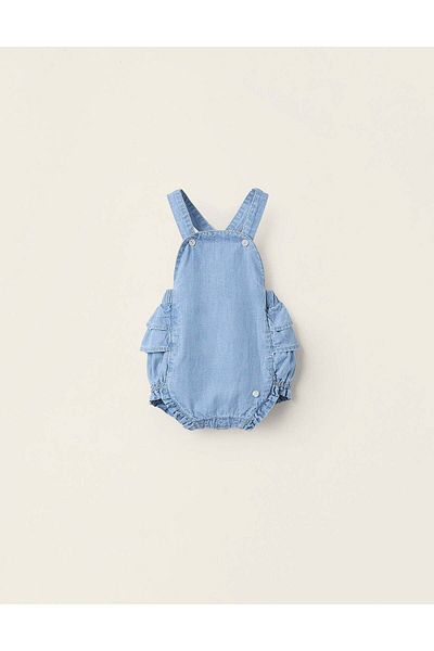 Ziddy Light Denim Jumpsuit with Ruffles for Newborn Girls, Blue