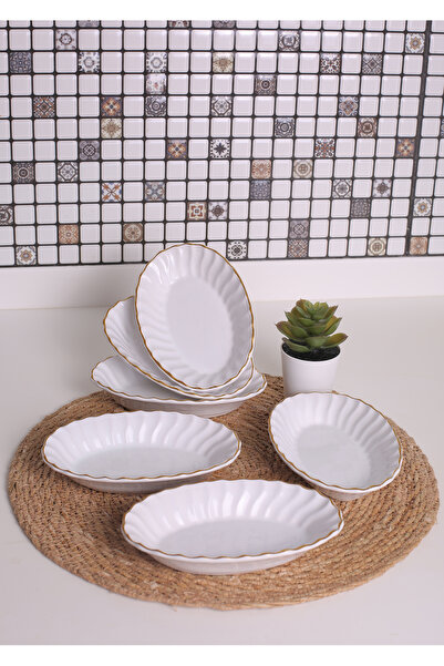 FBE HOME Yaldızlı Fırfır Çerezlik, Sunumluk, Kahvaltılık 6 Adet Beyaz Renk