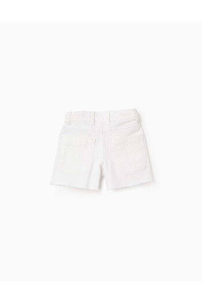 Ziddy Twill Shorts with Frayed Hems for Girls, White