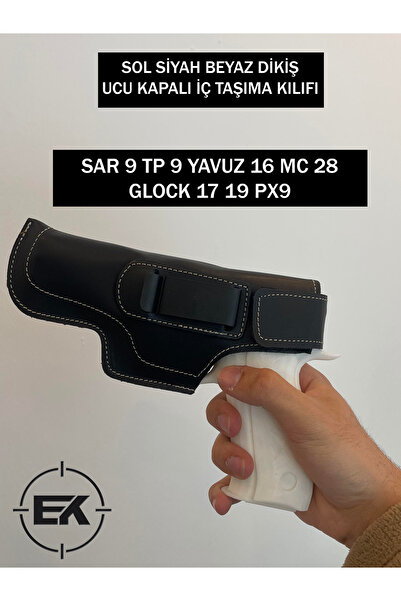 Erol Sol İç Taşıma Kılıfı Siyah Beyaz Dikiş Ucu Kapalı SAR 9 TP 9 YAVUZ 16 MC 28 GLOCK 17 19 PX9