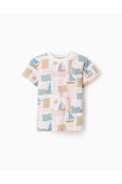 Ziddy Cotton T-shirt for Baby Boys 'Sailboats', Multicolour