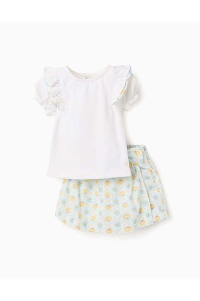 Ziddy T/shirt + Floral Skort for Baby Girls, Multicolour