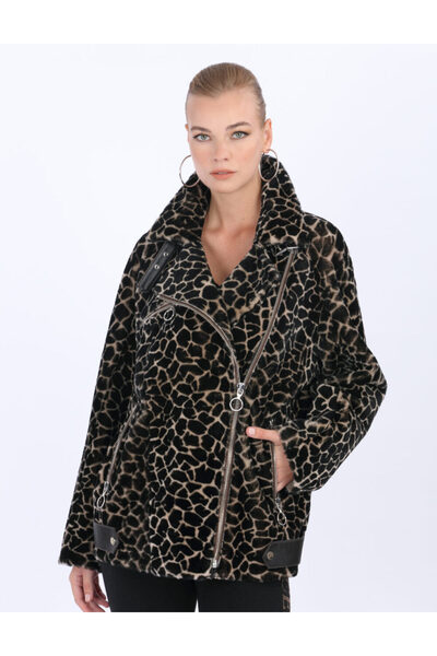 VELLUTON LEOPAR DESENLİ FERMUARLI TASARIM HAKİKİ DERİ MONT