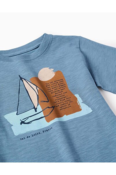 Ziddy Cotton T-shirt for Boys 'Sailing Boat', Blue