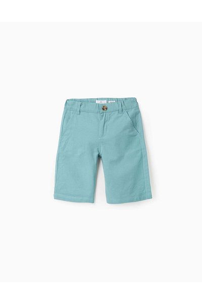 Ziddy Cotton and Linen Chino Shorts for Boys 'Long', Turquoise