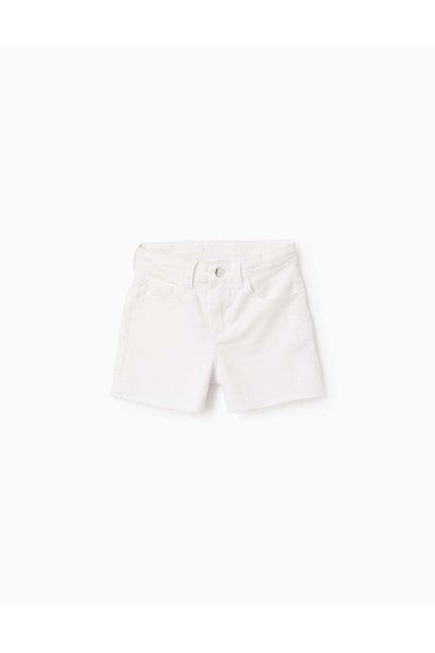 Ziddy Twill Shorts with Frayed Hems for Girls, White