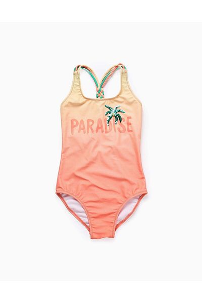 Ziddy Swimsuit with Sequins and Braided Straps for Girls, Yellow