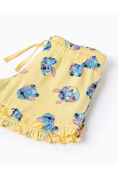 Ziddy T-shirt + Cotton Shorts for Girls 'Stitch', White/Yellow
