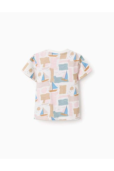 Ziddy Cotton T-shirt for Baby Boys 'Sailboats', Multicolour