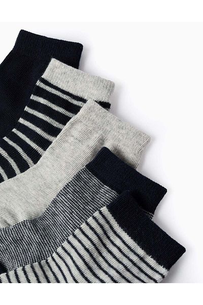 Ziddy Pack of 5 Pairs of Socks for Baby Boys 'Stripes', Dark Blue/Grey