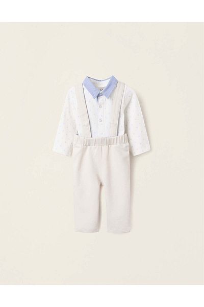 Ziddy Bodysuit + Trousers for Newborns 'Sailing Boat', White/Beige