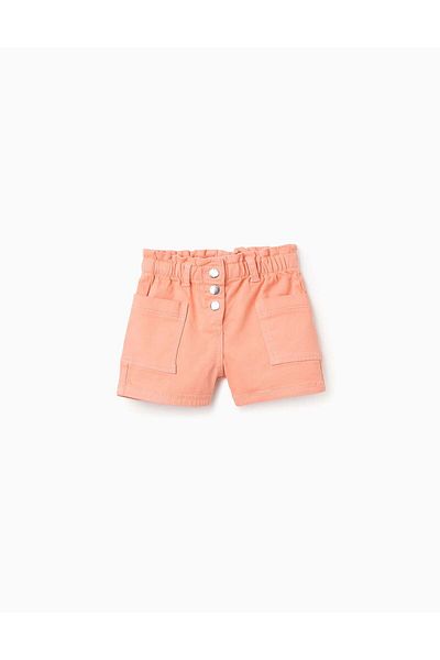 Ziddy Paperbag Waist Shorts for Baby Girls, Coral