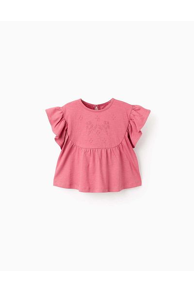 Ziddy Cross-Stitch Printed T-shirt for Baby Girls, Pink