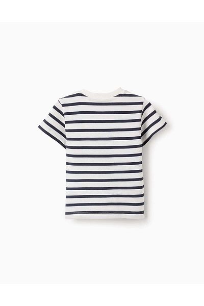 Ziddy Striped Cotton T-shirt for Baby Boys, White/Blue