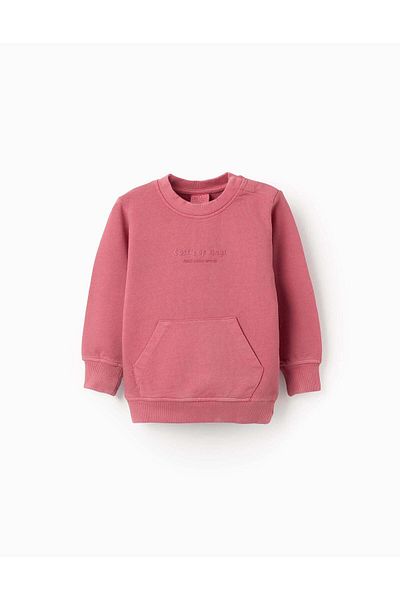 Ziddy Cotton Sweatshirt with Kangaroo Pocket for Baby Boys, Dark Pink