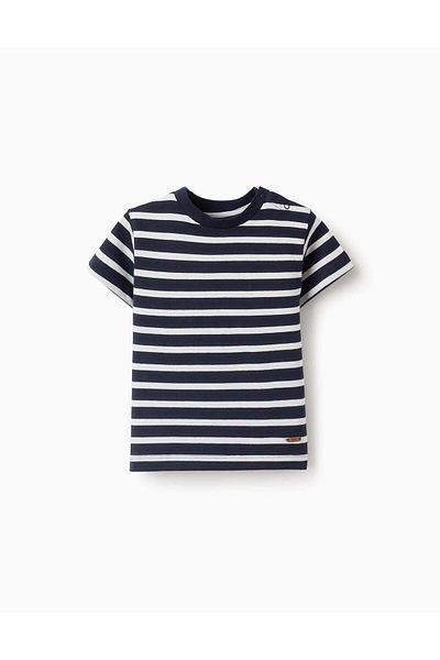Ziddy Striped Cotton T-shirt for Baby Boys, Blue/White