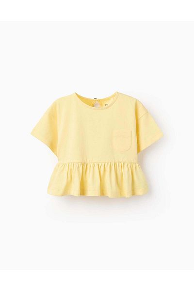 Ziddy T-shirt with Ruffle Pocket for Baby Girls, Yellow