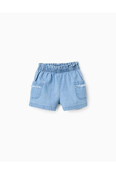 Ziddy Denim Shorts with Frayed Details for Baby Girls, Blue