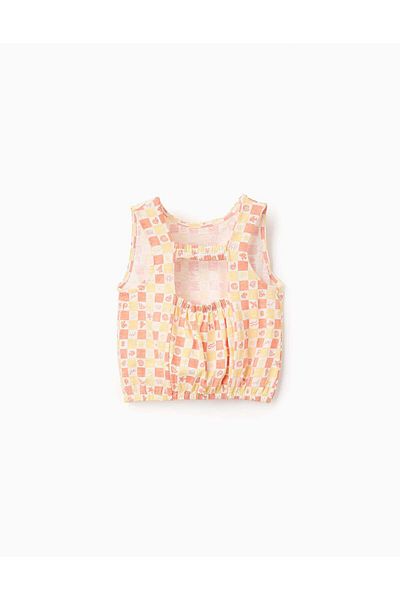 Ziddy Cotton Top with Semi-Open Back with Motif for Girls, Multicolour