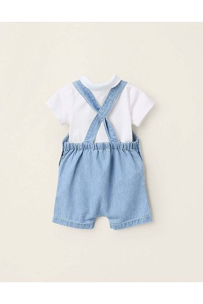 Ziddy Bodysuit + Short Dungarees for Newborns, Blue/White