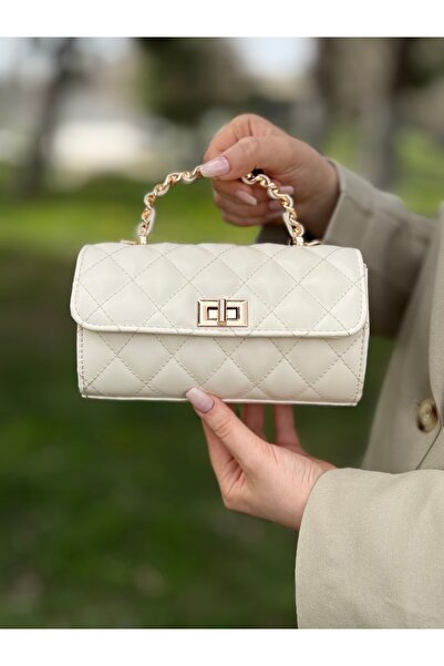 DEV 3 ADAM Geantă de umăr și crossbody pentru femei, model cutie, elegantă și rafinată, crem