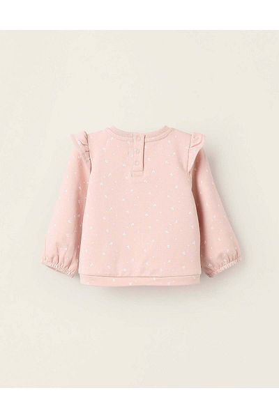 Ziddy Floral Brushed Sweatshirt with Ruffles for Newborn Girls, Pink/White