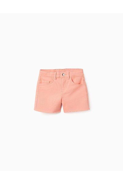 Ziddy Twill Shorts with Frayed Hems for Girls, Orange
