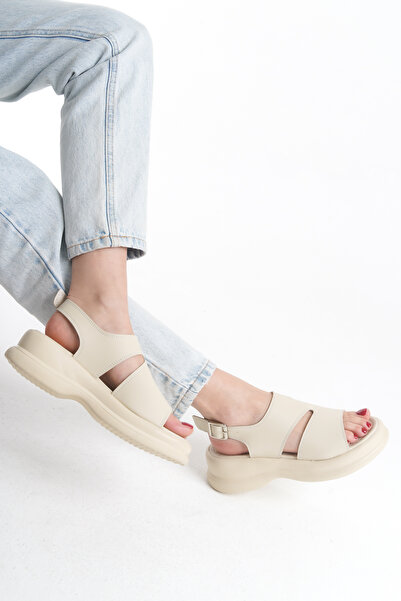 Limeo High Heel Closed Toe Summer Women's Wedge Heel Cream Sandals Shoes