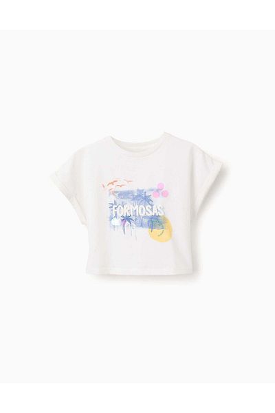 Ziddy Cropped Cotton T-shirt for Girls 'Lovely', White