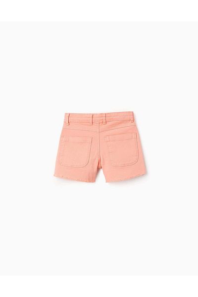 Ziddy Twill Shorts with Frayed Hems for Girls, Orange