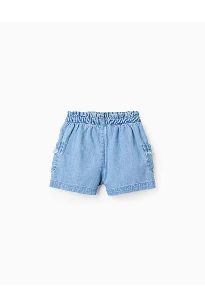 Ziddy Denim Shorts with Frayed Details for Baby Girls, Blue