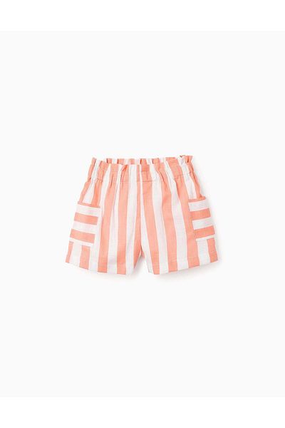 Ziddy Striped Cotton Shorts for Baby Girls, White/Orange