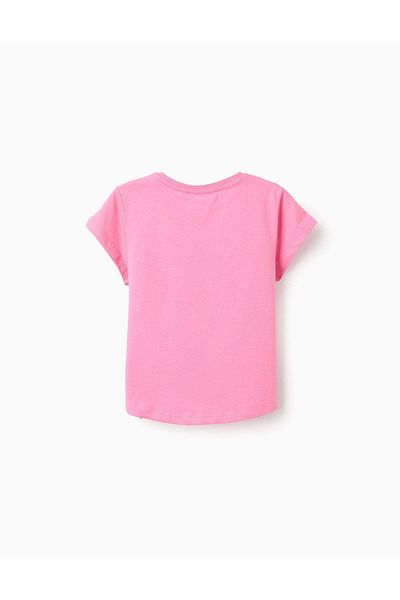 Ziddy Pack of 2 Cotton T-shirts for Girls 'Palm Trees', Pink/White