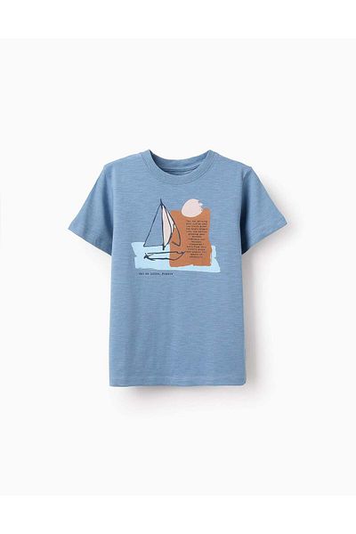 Ziddy Cotton T-shirt for Boys 'Sailing Boat', Blue