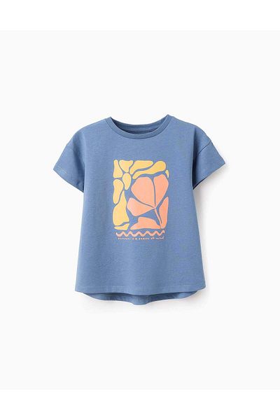 Ziddy Cotton T-shirt with Print for Girls 'Summer', Blue