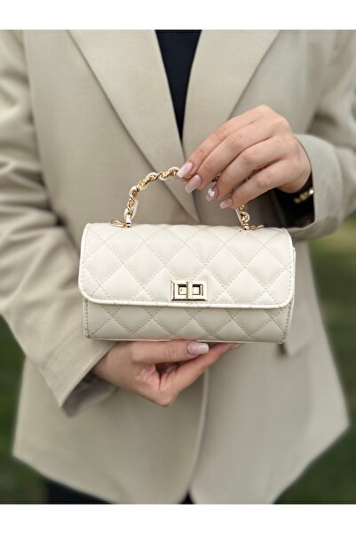 DEV 3 ADAM Geantă de umăr și crossbody pentru femei, model cutie, elegantă și rafinată, crem